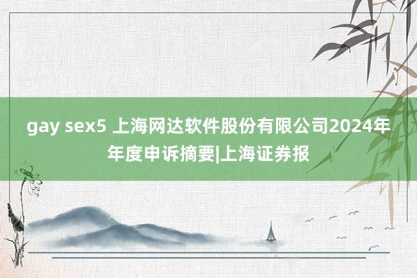 gay sex5 上海网达软件股份有限公司2024年年度申诉摘要|上海证券报