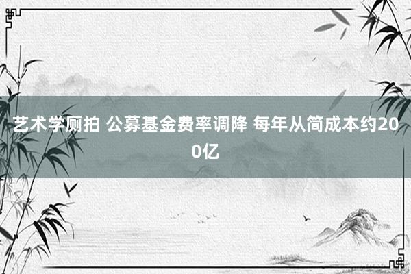 艺术学厕拍 公募基金费率调降 每年从简成本约200亿