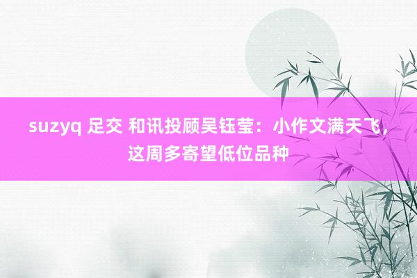 suzyq 足交 和讯投顾吴钰莹：小作文满天飞，这周多寄望低位品种