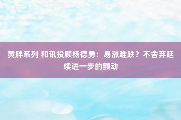 黄胖系列 和讯投顾杨德勇：易涨难跌？不舍弃延续进一步的颤动